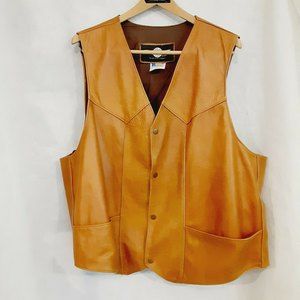 Dude MFG Trim Leathers Mens Leather Sleeveless Vest Size 54 Caramel Brown Vintag